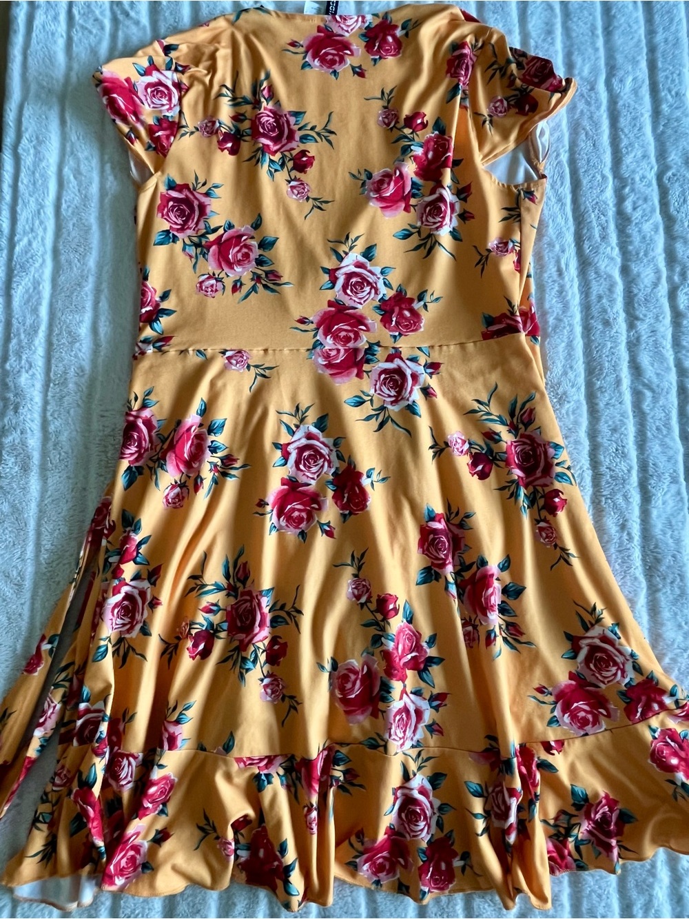 H&M Mustard Yellow Floral Cottagecore Boho Chic Wrap Ruffle Dress Sz 10 - Picture 13 of 15